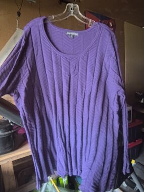 Jessica London Deep Purple Scoop Neck Ribbed Sweater